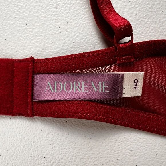 Adore Me Wine Red Lace Bra 34D Underwire Padded Lingerie Mesh NWT - Picture 6 of 10
